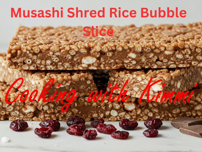 Cooking with Kimmi - Musashi Shred Rice Bubble Slice