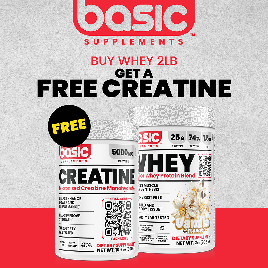 Basic Supplements Whey Protein Blend High-Quality Muscle Recovery Support Powder 2lb (908g) + FREE CREATINE