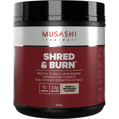 Musashi Shred & Burn Protein 340g CLEARANCE Short Dated end of 05/2026