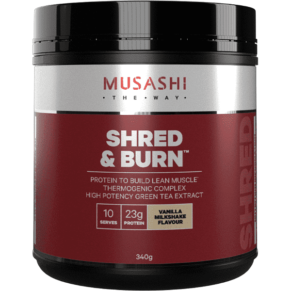 Musashi Shred & Burn Protein 340g CLEARANCE Short Dated end of 05/2026