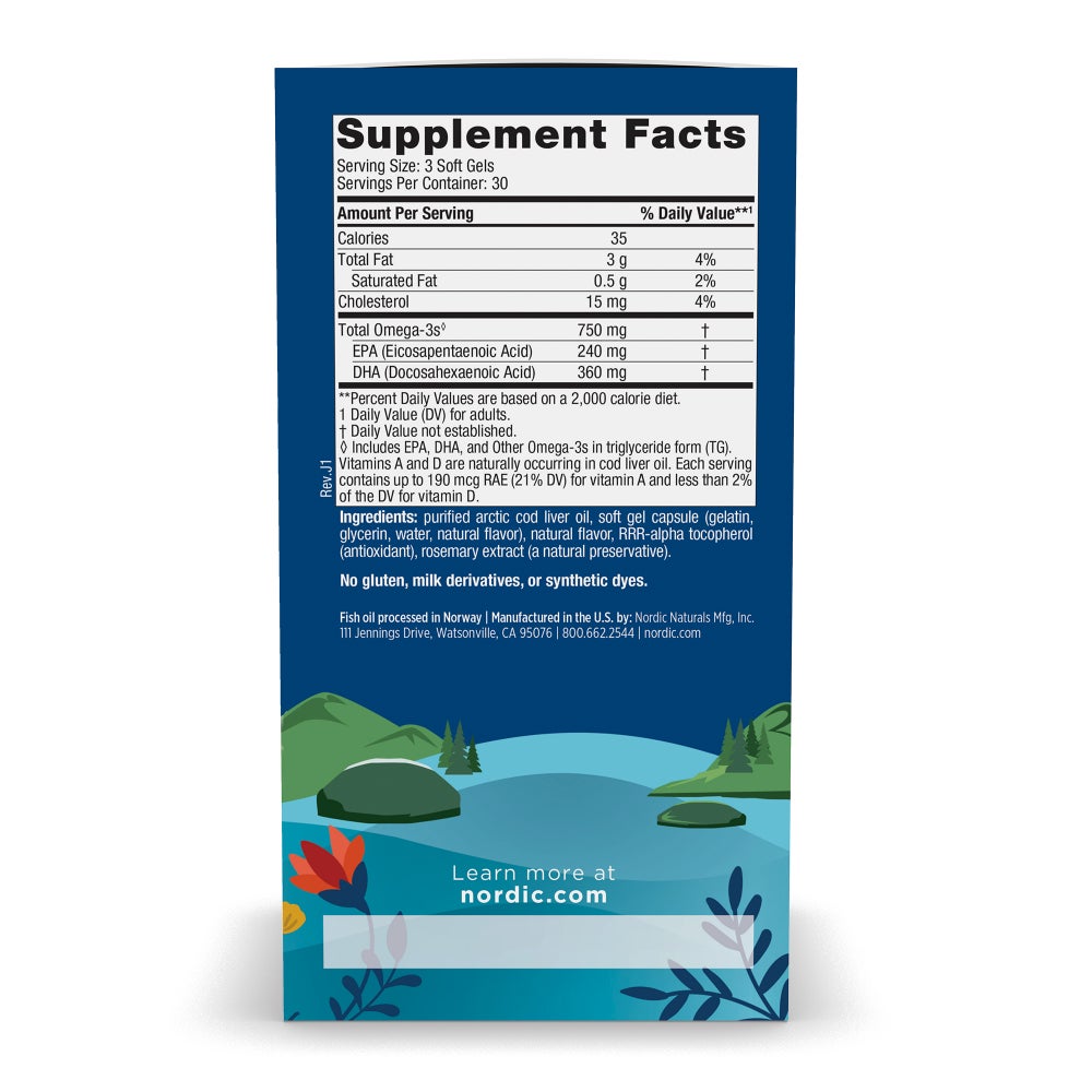 Nordic Naturals Arctic Cod Liver Oil 90 Softgels