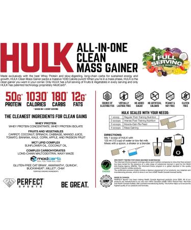 PERFECT SPORTS HULK Clean Mass Gainer 50g Whey Protein 99% Removed Lactose & Gluten Free - Chocolate Ice Cream - 5 Pounds