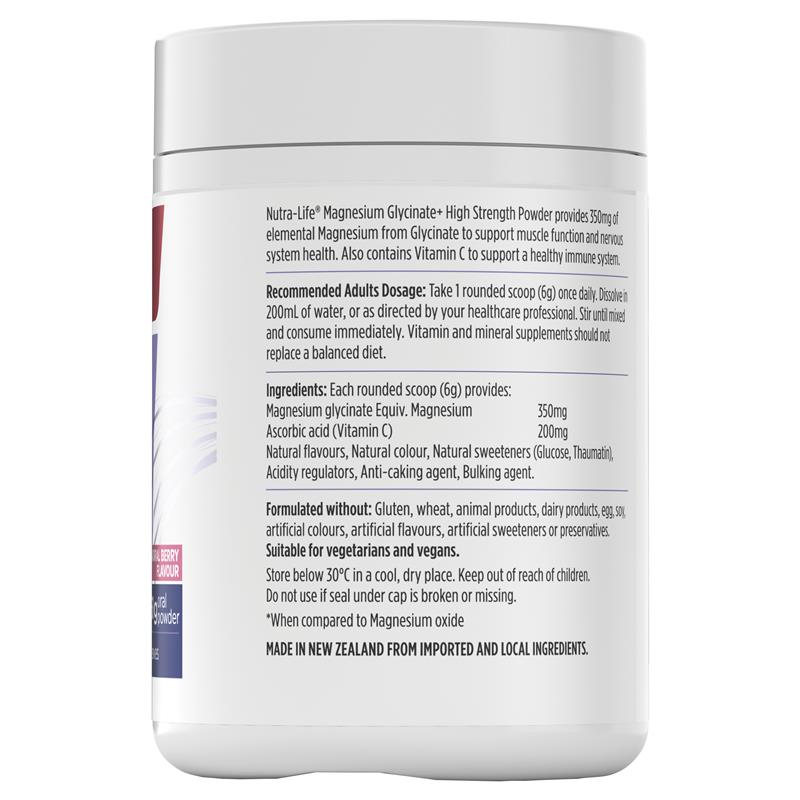 NutraLife Magnesium Glycinate Plus High Strength Berry Flavoured Powder 360g
