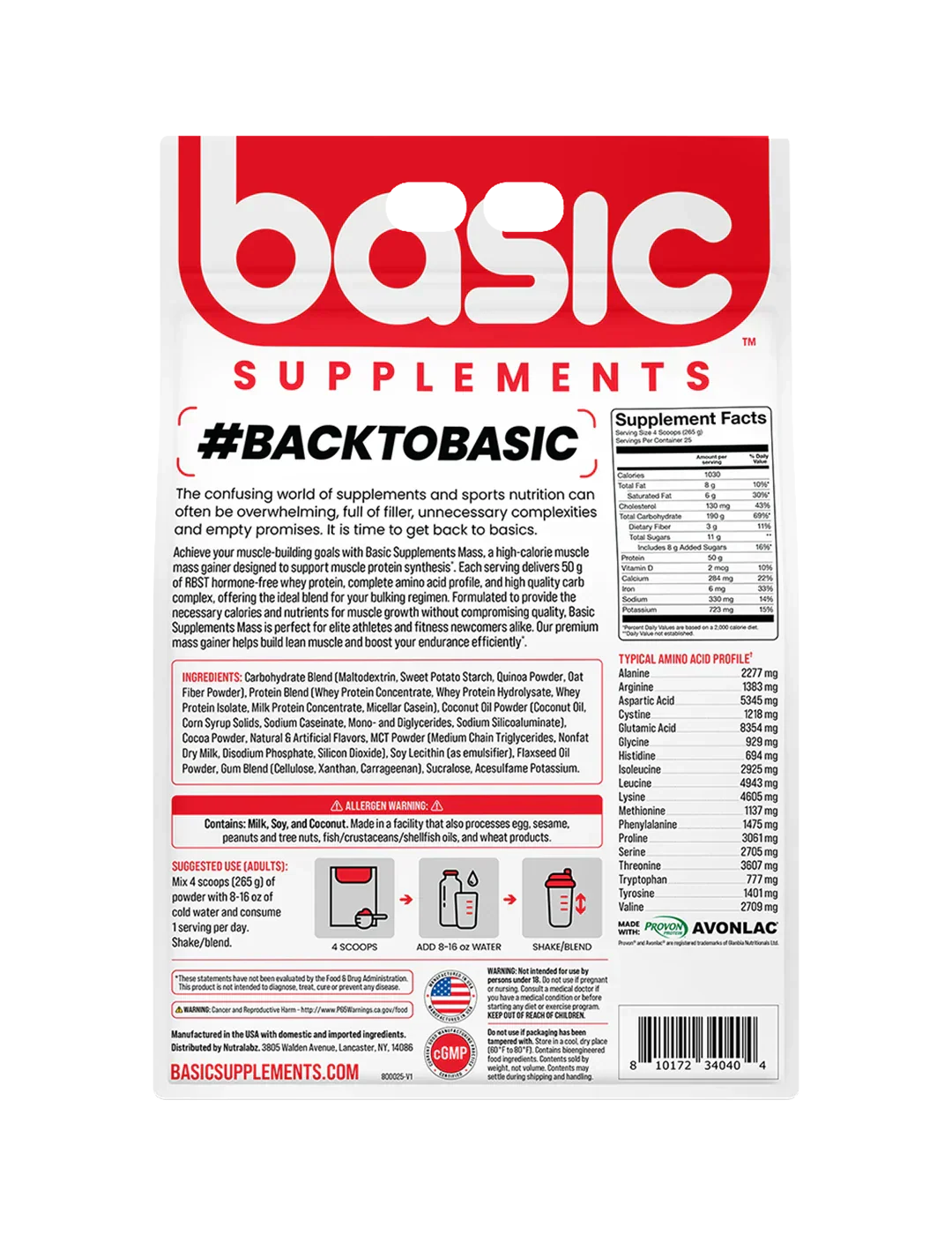 Basic Supplements Mass High Calorie Muscle Mass Gainer + Free Pre-Workout