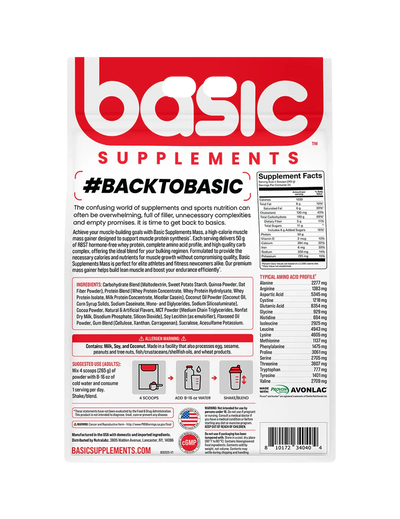 Basic Supplements Mass High Calorie Muscle Mass Gainer + Free Pre-Workout