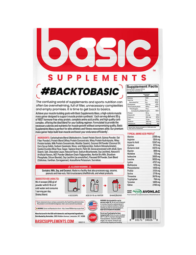 Basic Supplements Mass High Calorie Muscle Mass Gainer + Free Pre-Workout