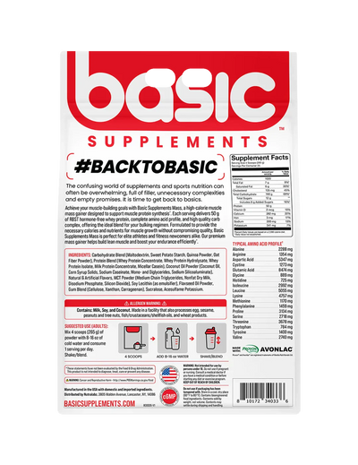 Basic Supplements Mass High Calorie Muscle Mass Gainer + Free Pre-Workout