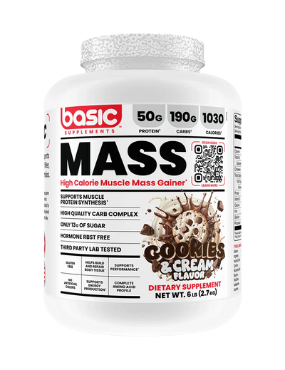 Basic Supplements Mass High Calorie Muscle Mass Gainer + Free Pre-Workout
