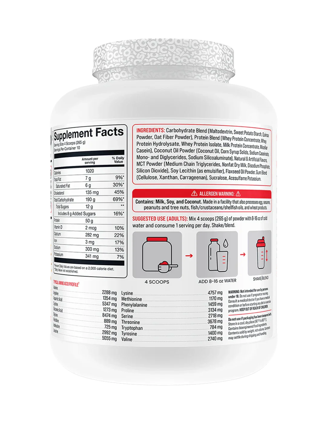 Basic Supplements Mass High Calorie Muscle Mass Gainer + Free Pre-Workout