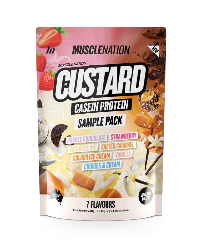 MUSCLE NATION CUSTARD PROTEIN SAMPLE PACK - NEW 7 serves