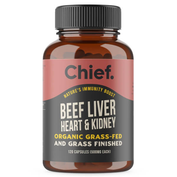 Chief Organic Beef Liver Heart & Kidney 120 Caps  + FREE Chief Sampler  ( sampler dated OCT 2025 )