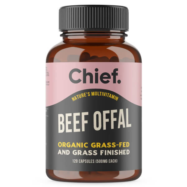 Chief Organic Beef Offal 120 Caps  + FREE Chief Sampler  ( sampler dated OCT 2025 )
