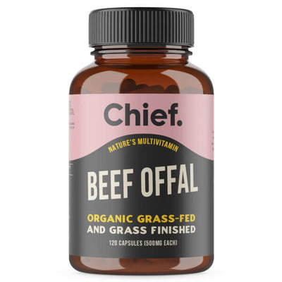 Chief Organic Beef Offal 120 Caps  + FREE Chief Sampler  ( sampler dated OCT 2025 )