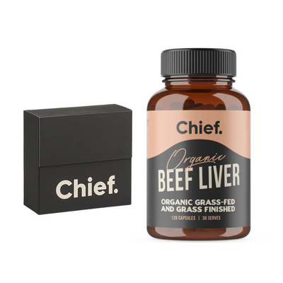 Chief Organic Beef Liver 120 Caps  + FREE Chief Sampler  ( sampler dated OCT 2025 )