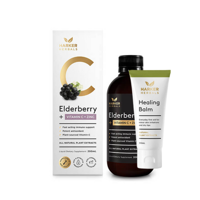 Harker Herbals Elderberry + Vitamin C + Zinc 200ml + FREE Harkers Healing Balm