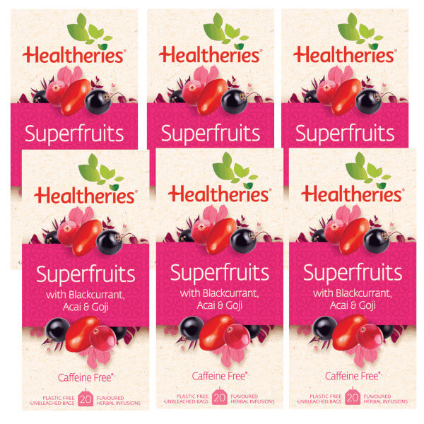 Healtheries Superfruits Tea with Blackcurrant, Acai & Goji 20 Bags x6 (6x Packages) CLEARANCE Short Dated end of 03/2026