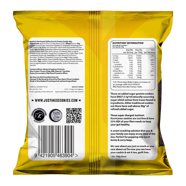 Justine's Hurricanes Toffee Crunch Protein Cookies 45g x12