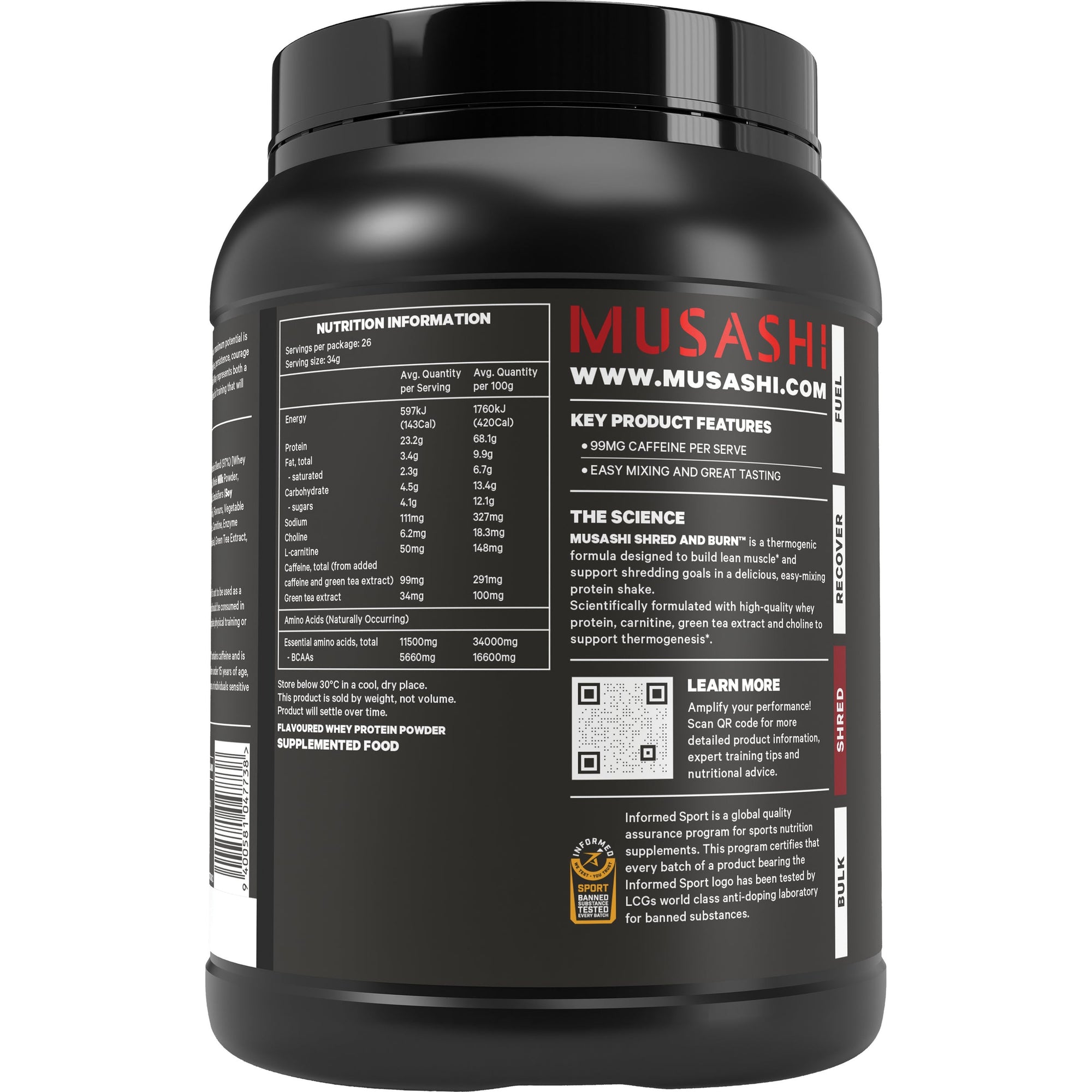 Musashi Shred & Burn Protein 900g