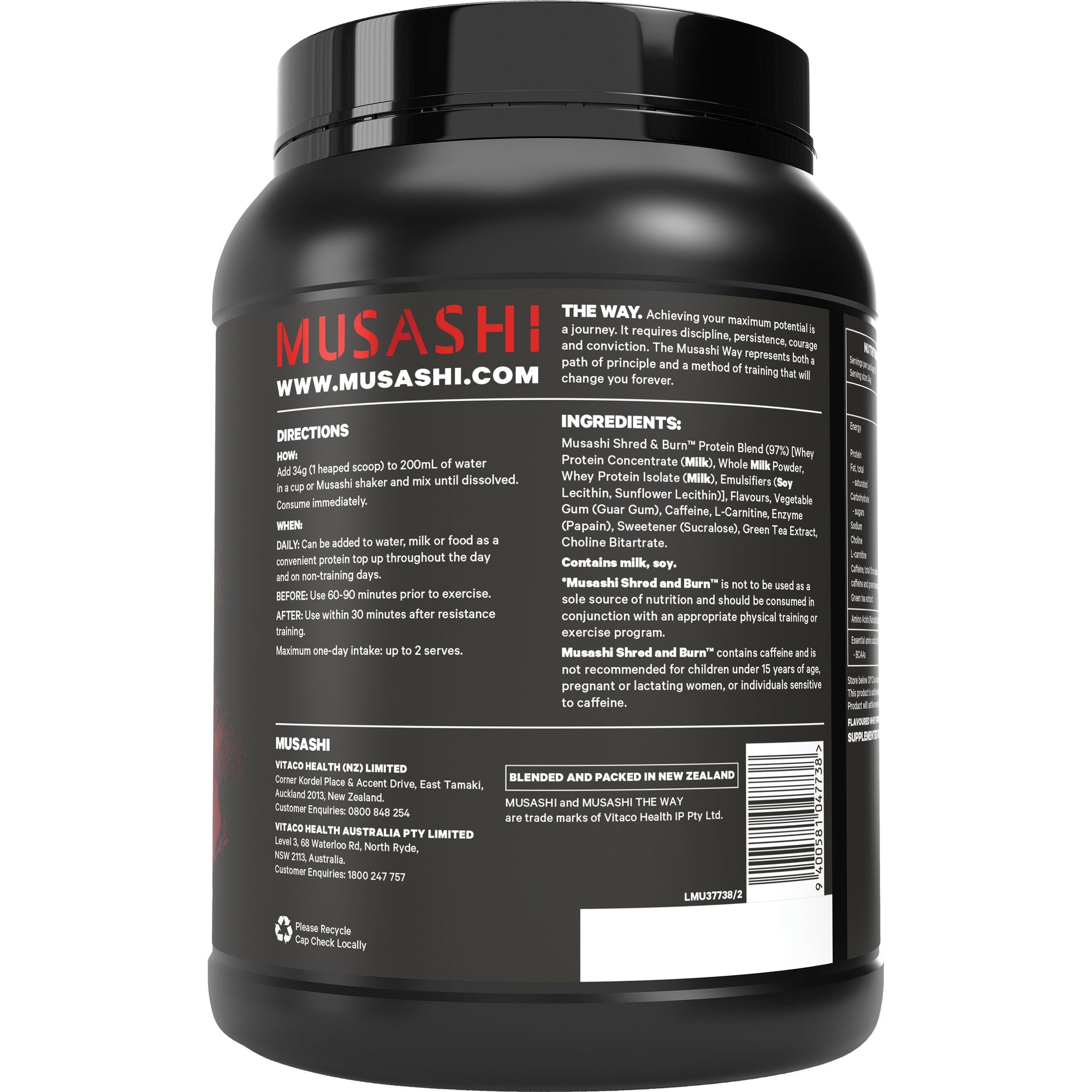Musashi Shred & Burn Protein 900g