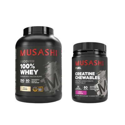 Musashi 100% Whey 2kg + FREE MUSASHI Creatine Chewables NZ