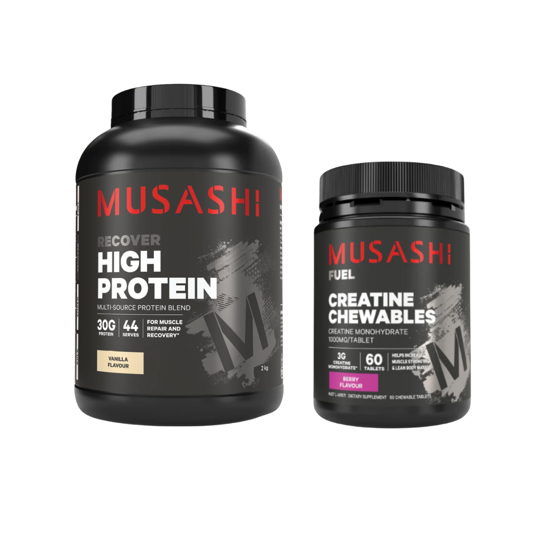 Musashi High Protein 2kg + FREE MUSASHI Creatine Chewables NZ