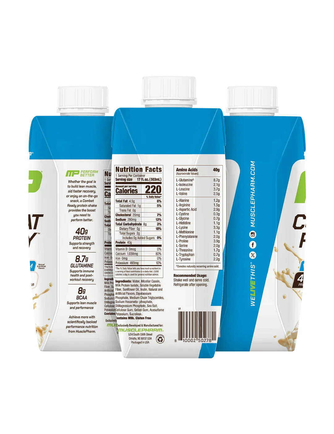 MusclePharm Combat Ready Protein Shakes 500ml High Protein RTD