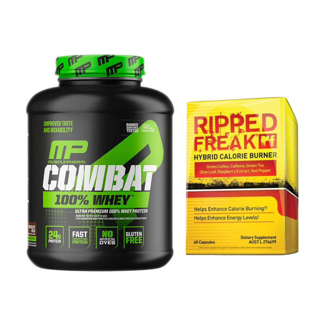 MusclePharm Combat 100% Whey Protein 5lb  + FREE PharmaFreak Ripped Freak 60 Caps