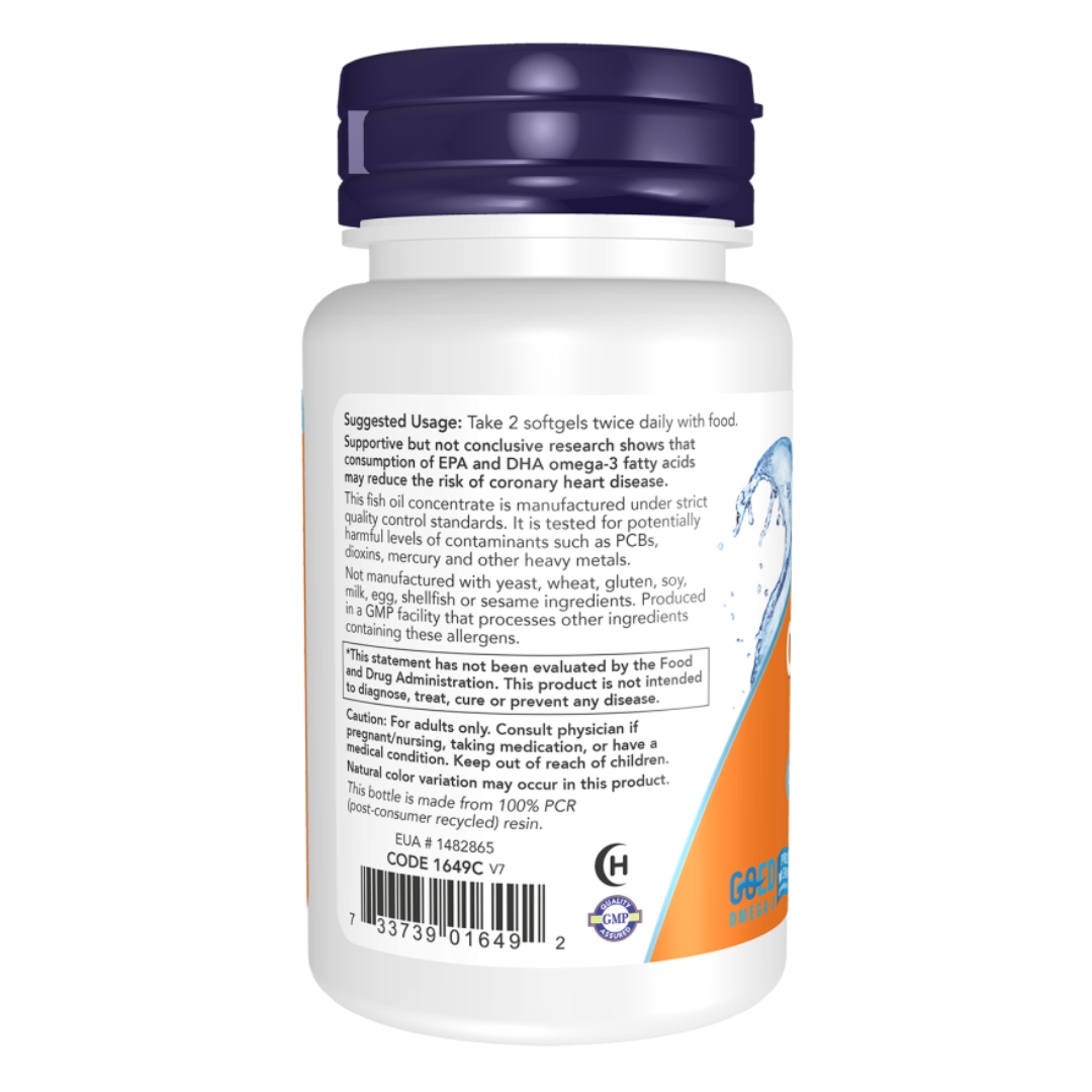 Now Foods Omega-3 Fish Oil, Molecularly Distilled 100 Softgels