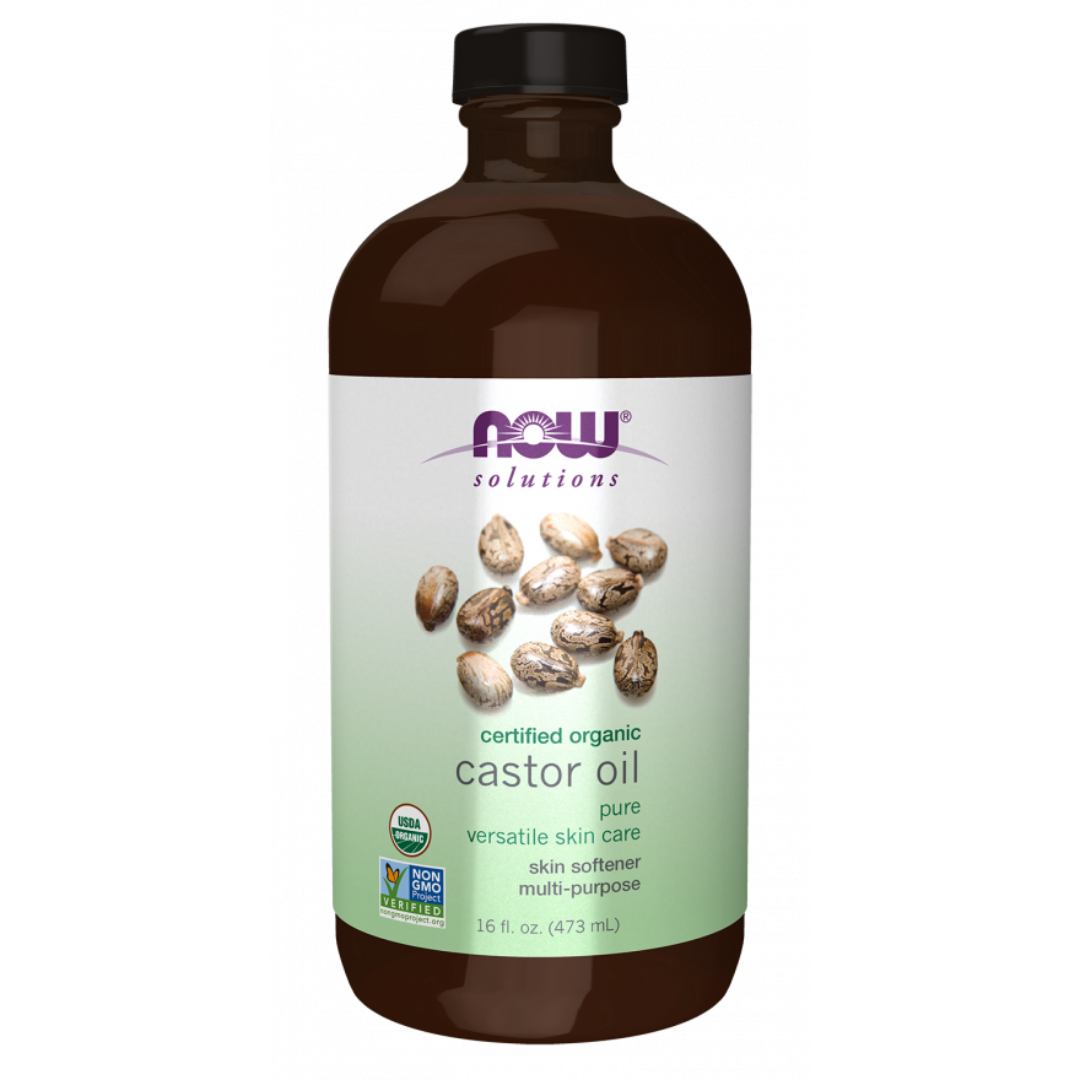 Now Foods Certified Organic Pure Castor Oil Glass Bottle 473ml