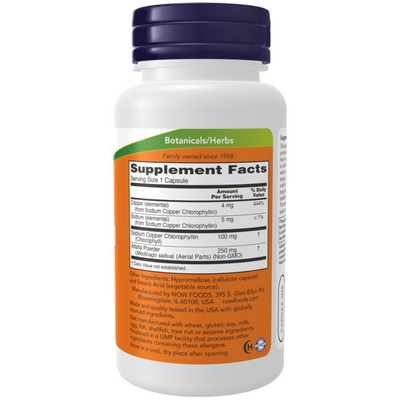 Now Foods Chlorophyll 100 mg 90 Capsules - Free Radical Scavenger with Alfalfa Powder