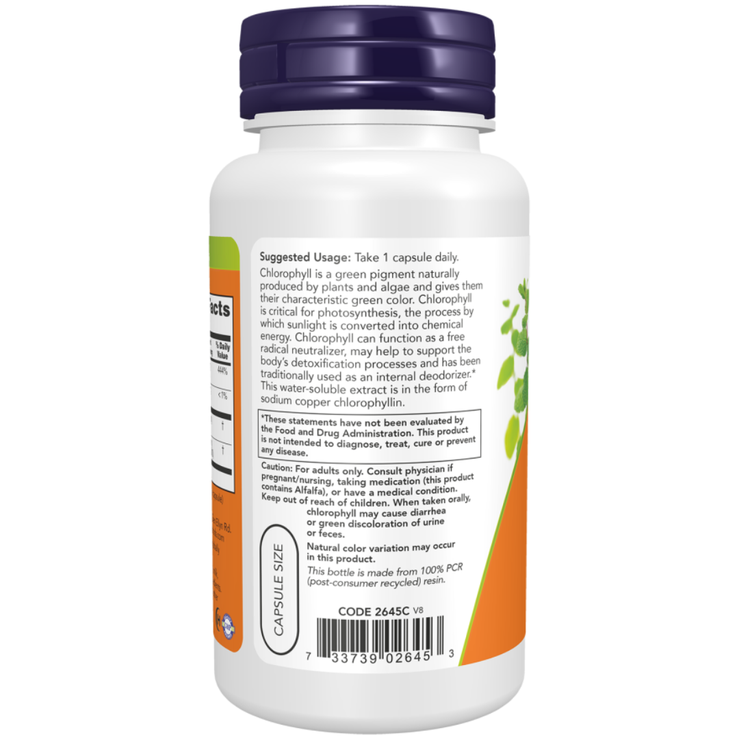 Now Foods Chlorophyll 100 mg 90 Capsules - Free Radical Scavenger with Alfalfa Powder
