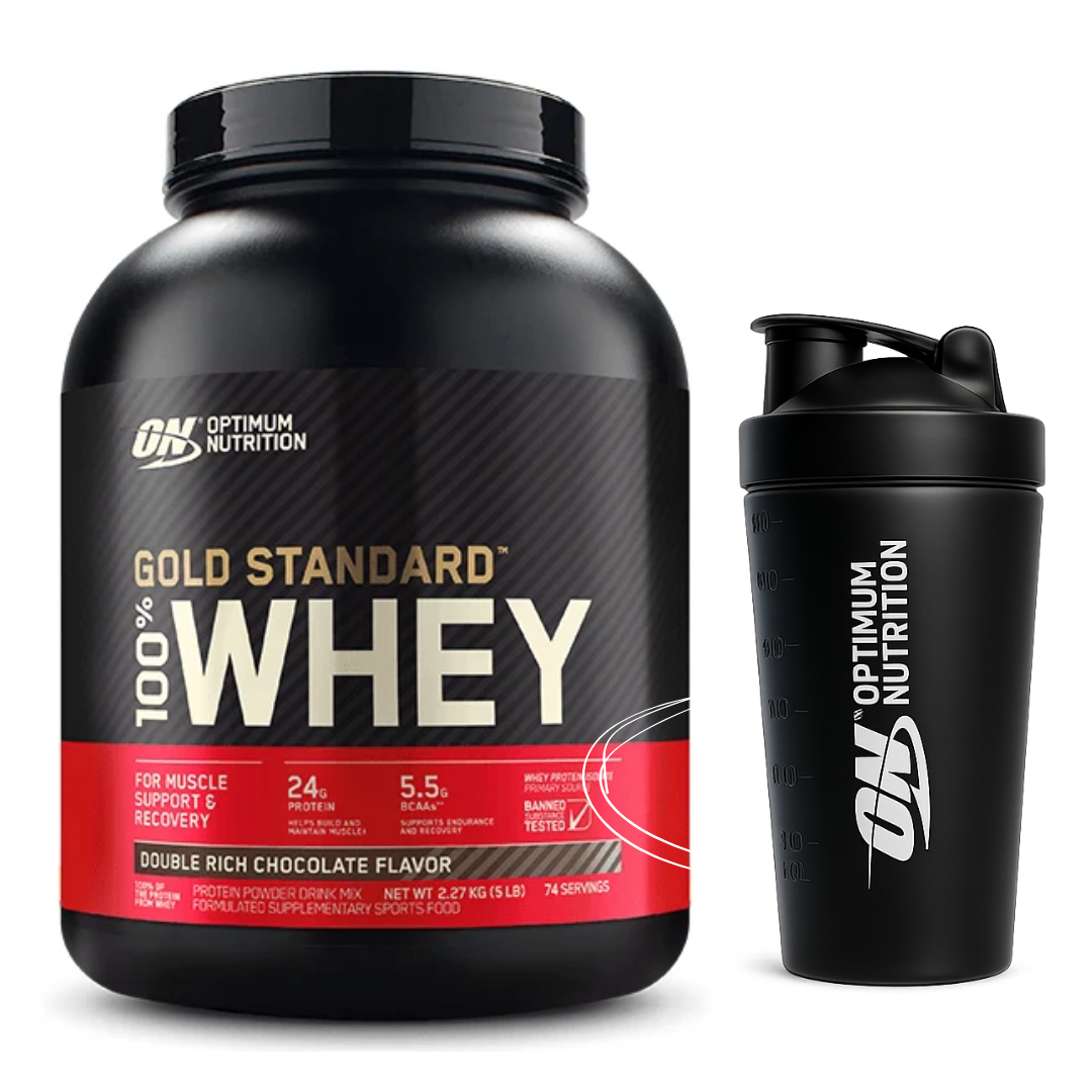 Optimum Nutrition Gold Standard 100% Whey 5lb +  Free Steel Optimum Nutrition Shaker