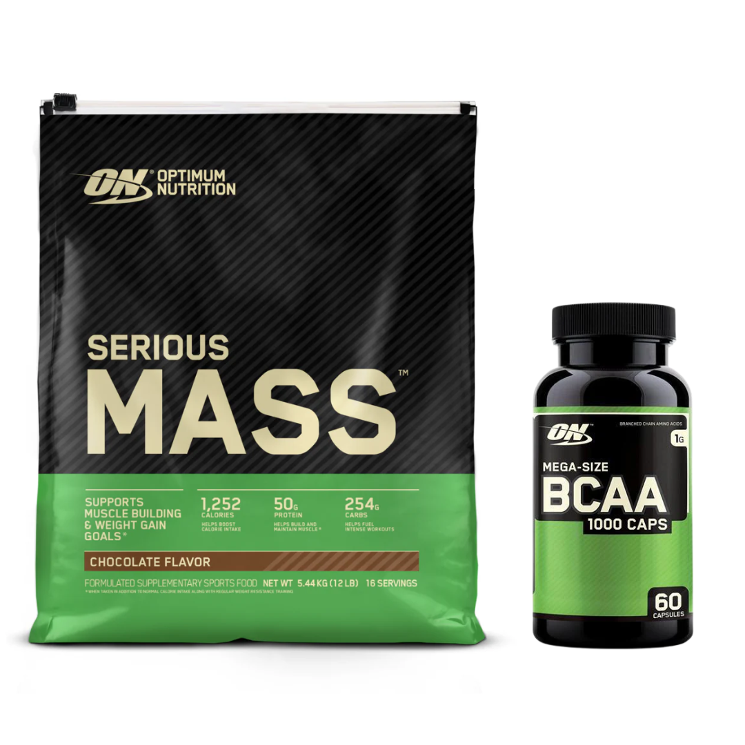 Optimum Nutrition Serious Mass 12lb + Free Optimum Nutrition BCAA 60 Cap ( BCAA's Dated 06/26 )