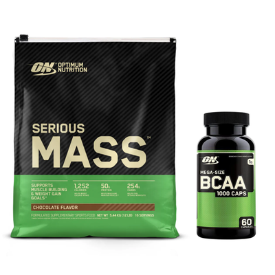 Optimum Nutrition Serious Mass 12lb + Free Optimum Nutrition BCAA 60 Cap ( BCAA's Dated 06/26 )