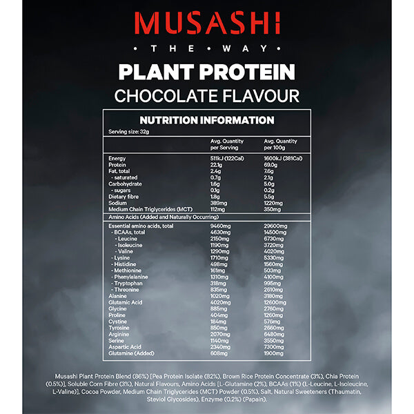 Musashi Plant Protein 900g CLEARANCE Short Dated end of 21/11/2026