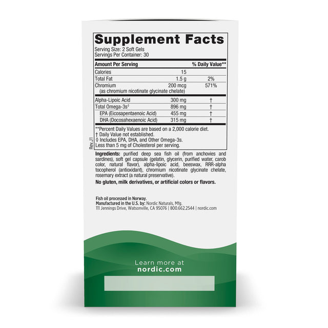 Nordic Naturals Blood Sugar Support Omega Blend 60 Softgels