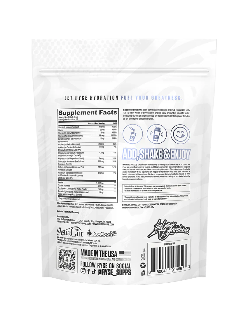 RYSE Hydration Sticks On-The-Go Electrolyte Drink