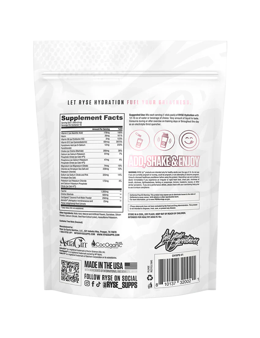 RYSE Hydration Sticks On-The-Go Electrolyte Drink