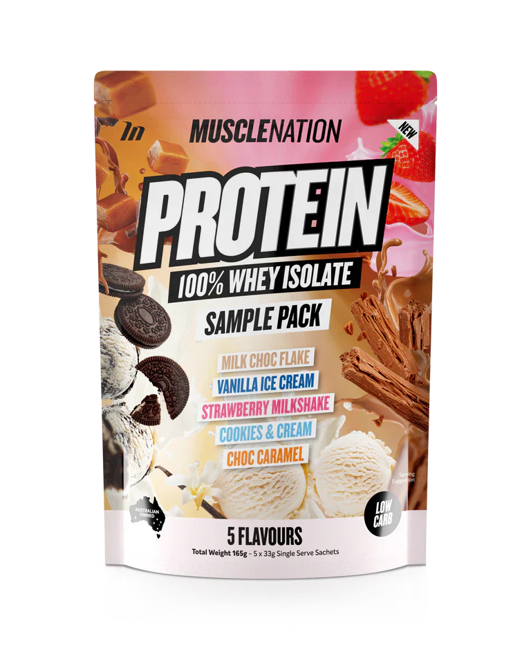 MUSCLE NATION PROTEIN 100% WHEY ISOLATE SAMPLE PACK - NEW 5 serve