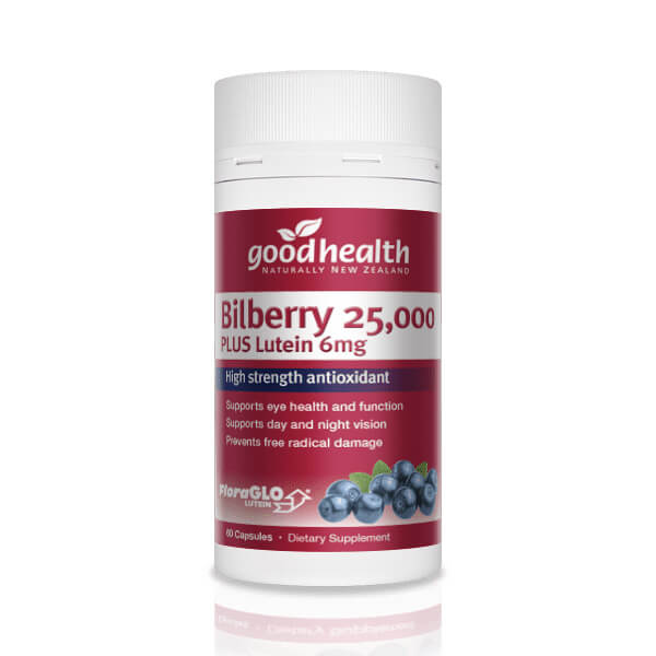 Good Health Bilberry 25,000mg + Lutein 6mg 60 Capsules CLEARANCE Short Dated end of 04/2026
