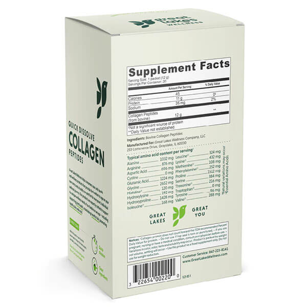 Great Lakes Wellness Collagen Hydrolysate Box of 20 Sticks