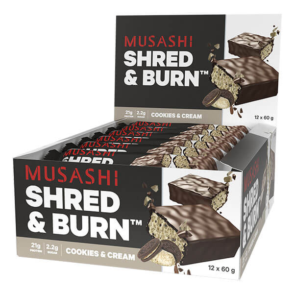 Musashi Shred and Burn Bar 60g Box of 12 CLEARANCE Short Dated end of 16/10/2026