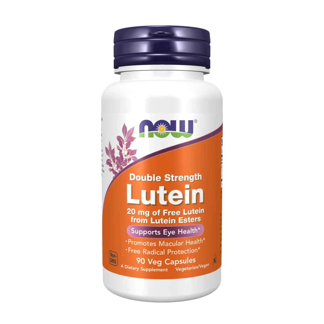 NOW Lutein 20mg Double Strength 90 veg capsules bottle front