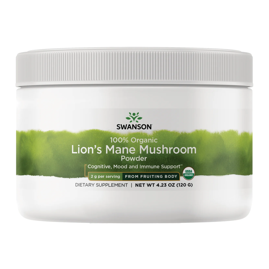 Swanson Organic Lion's Mane Mushroom Powder 120g tub front