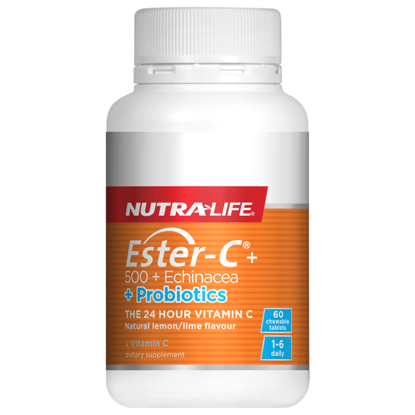 Nutralife Ester-C 500mg + Echinacea + Probiotics 60 Chewables - Supplements.co.nz