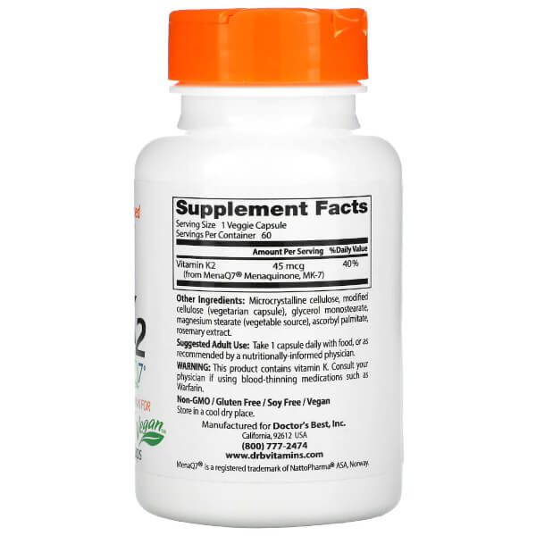 Doctor's Best Natural Vitamin K2 MK-7 with MenaQ7 45mcg 60 Caps