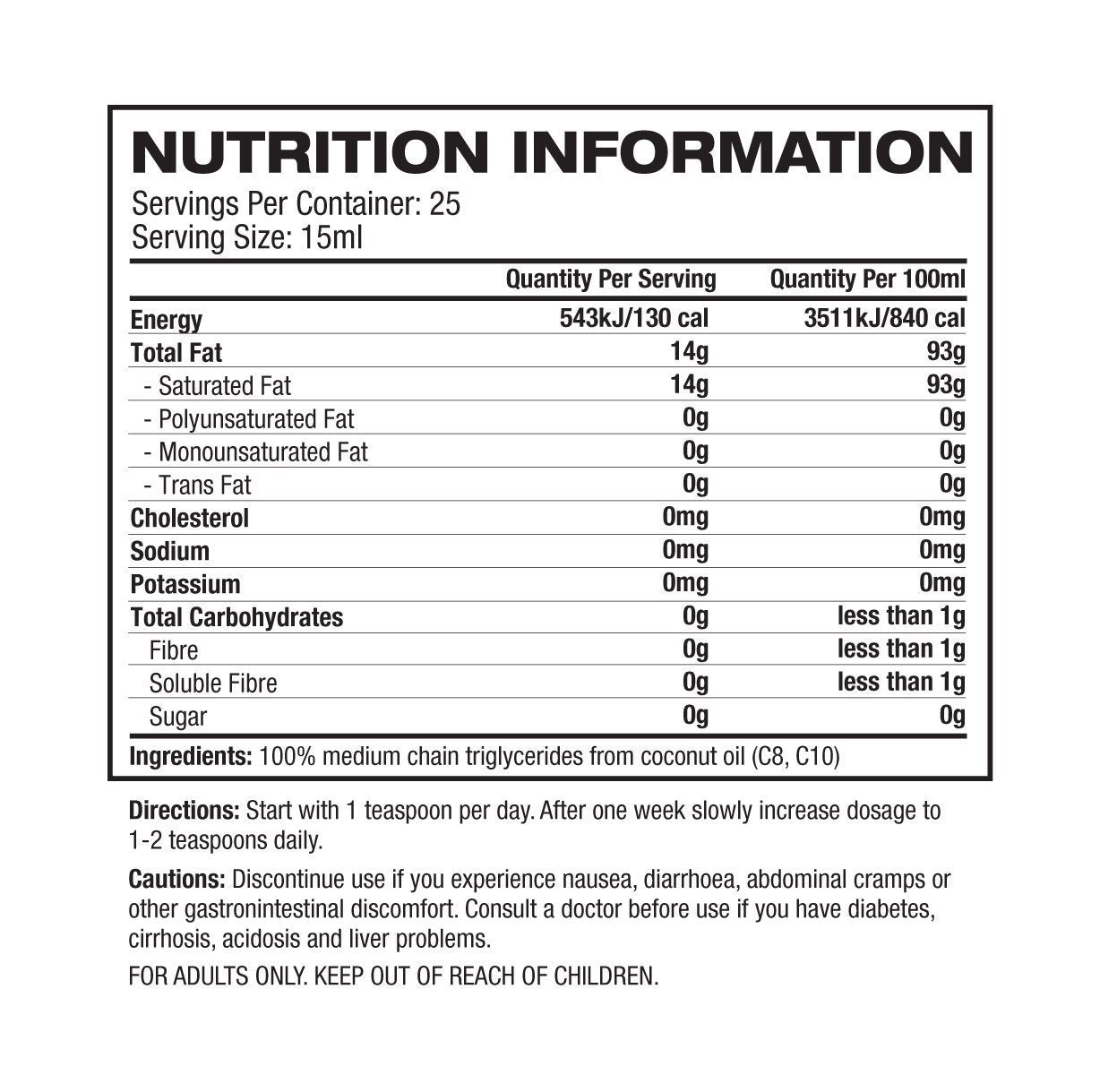 Melrose MCT Oil Original 500ml - Supplements.co.nz