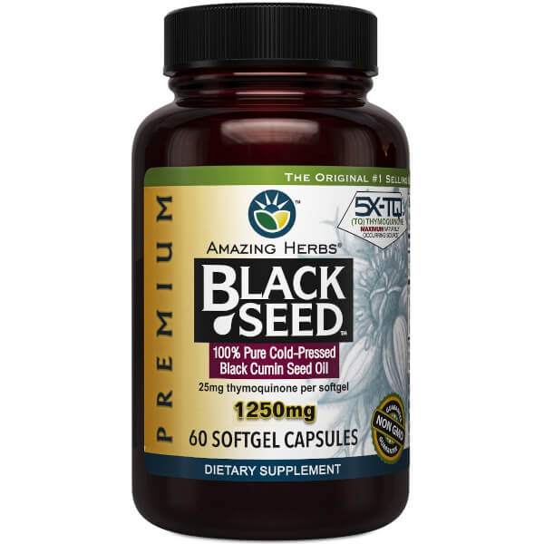 Amazing Herbs Black Seed Oil Premium 1250mg 60 Softgels