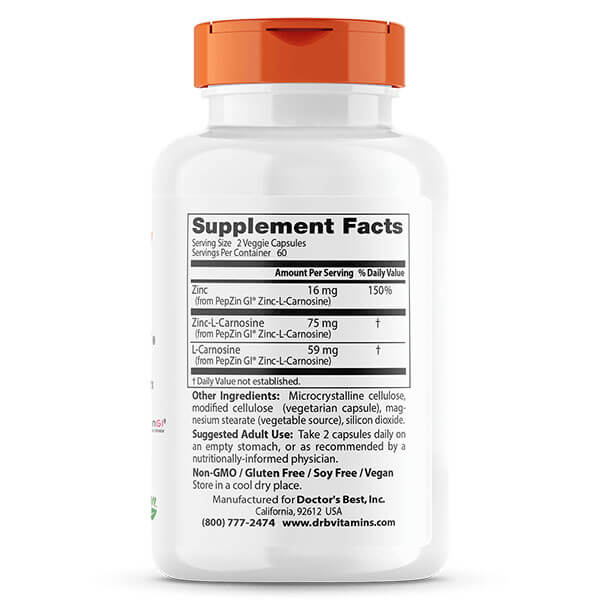 Doctor's Best PepZin GI Zinc Carnosine Complex 120 Veggie Caps
