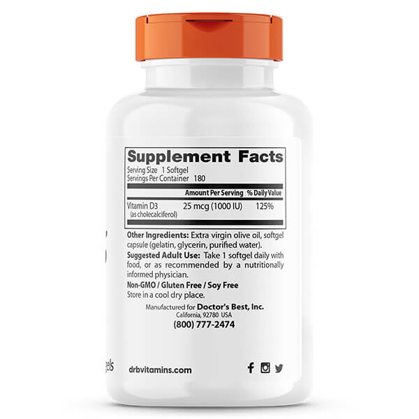 Doctor's Best Vitamin D3 1000IU 180 Softgels